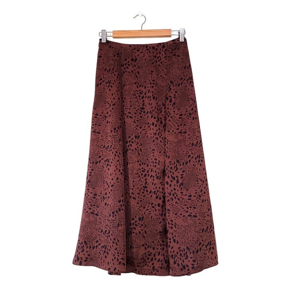 NEW Aritzia Wilfred Rhythm Slit Midi Skirt Ballet Brown Satin Animal Print 4